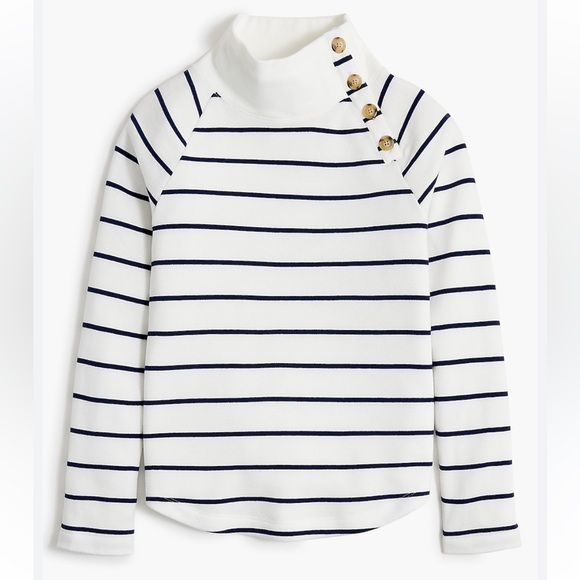 J. Crew Tops - J. Crew Striped Sweatshirt White & Navy Size Large Wide Button Collar